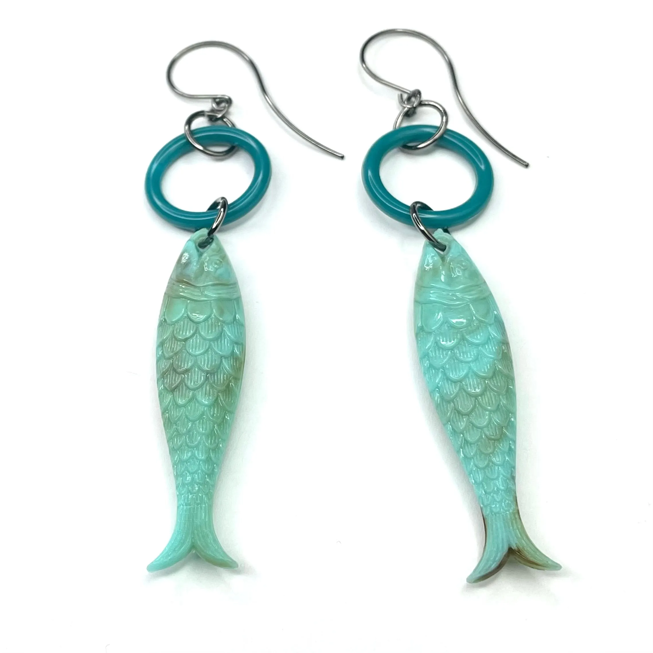 Turquoise & Teal Fish A Lure-Ing Earrings