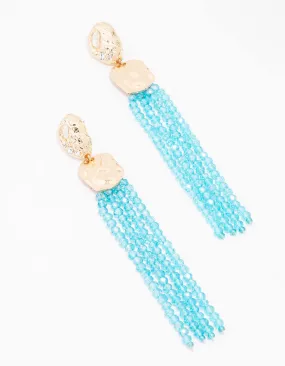 Turquoise Beaded Tassel Drop Earrings