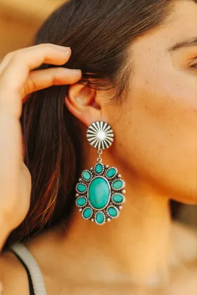 Turquoise Cluster and Concho Dangle Earrings