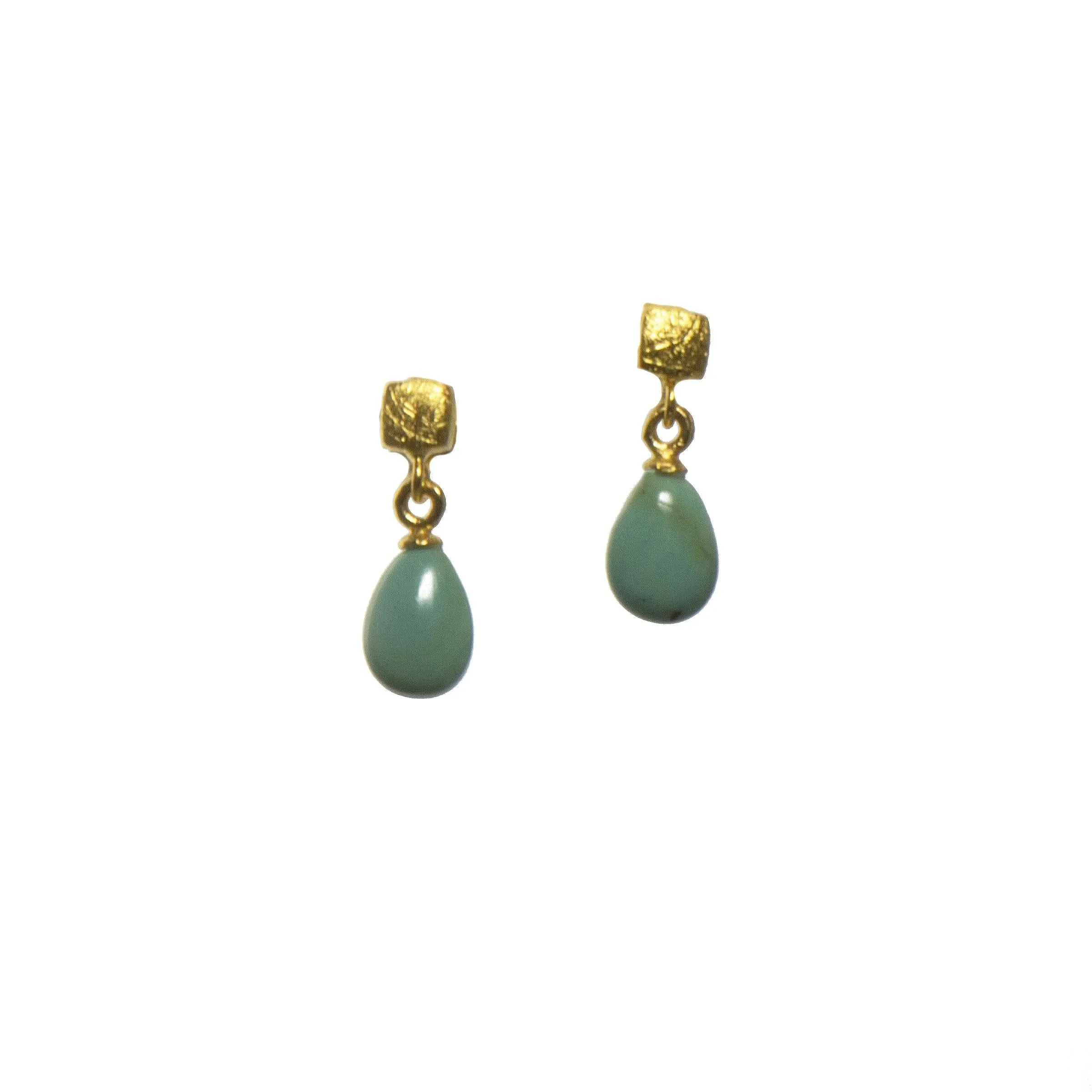 Turquoise Cube Polished Earrings Fair Trade 24k Gold Vermeil