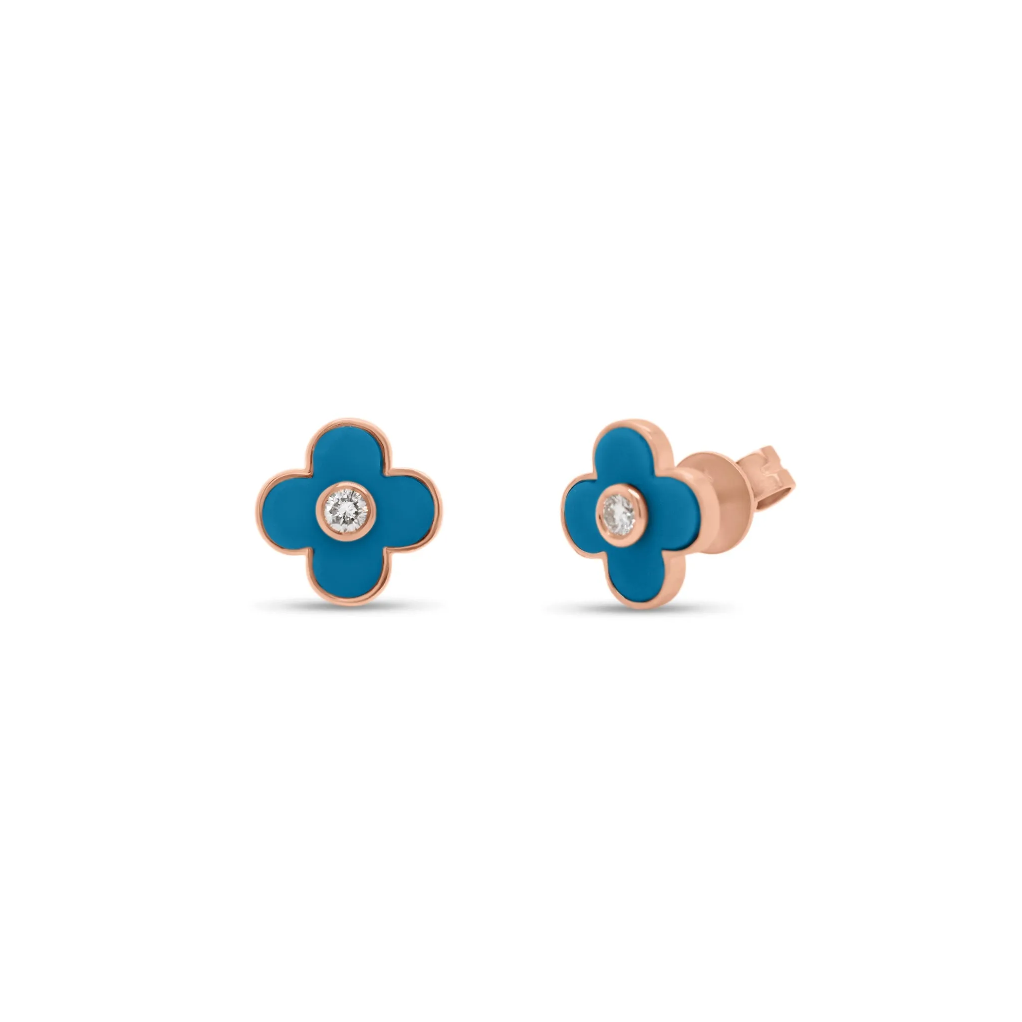 Turquoise Diamond Clover Stud Earrings