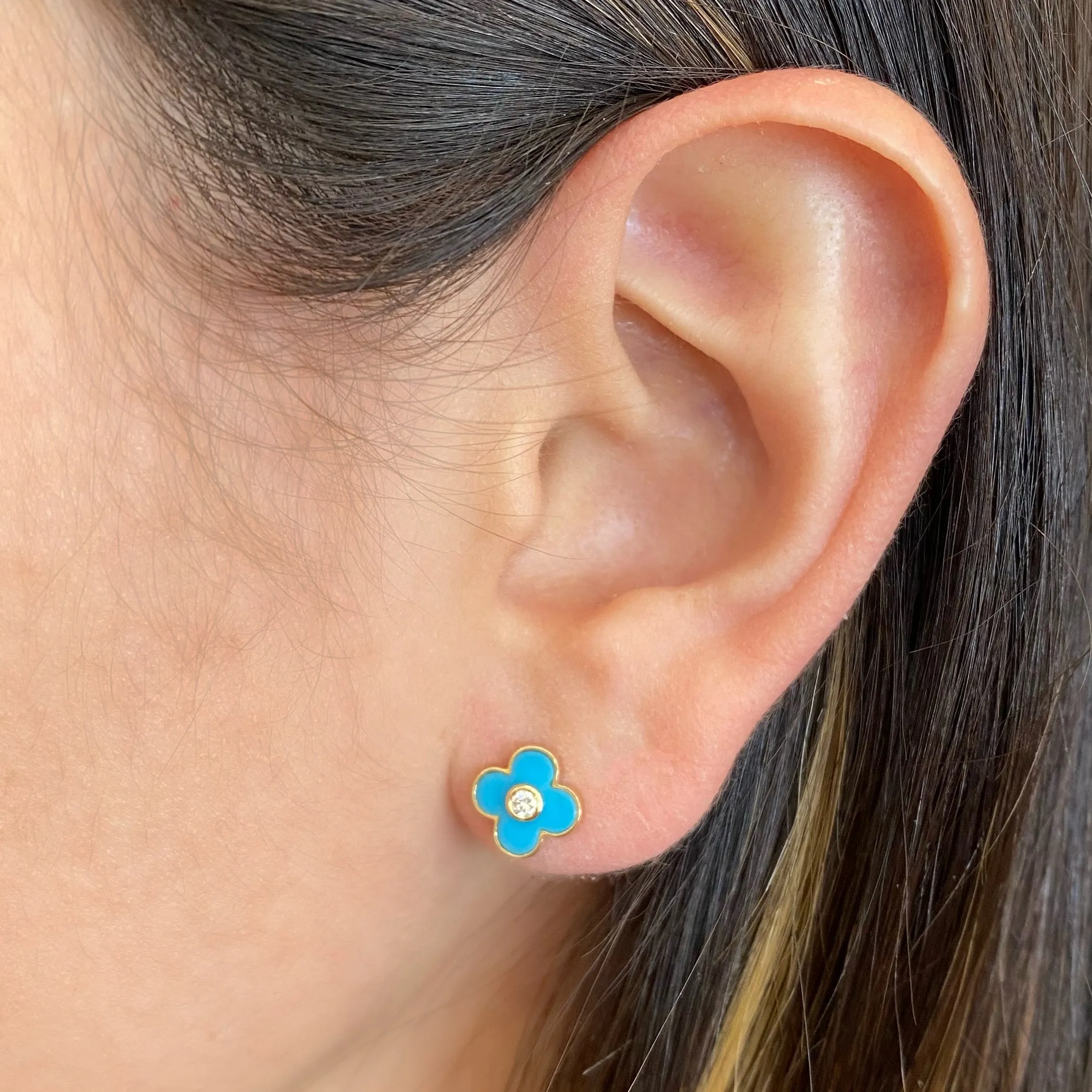 Turquoise Diamond Clover Stud Earrings