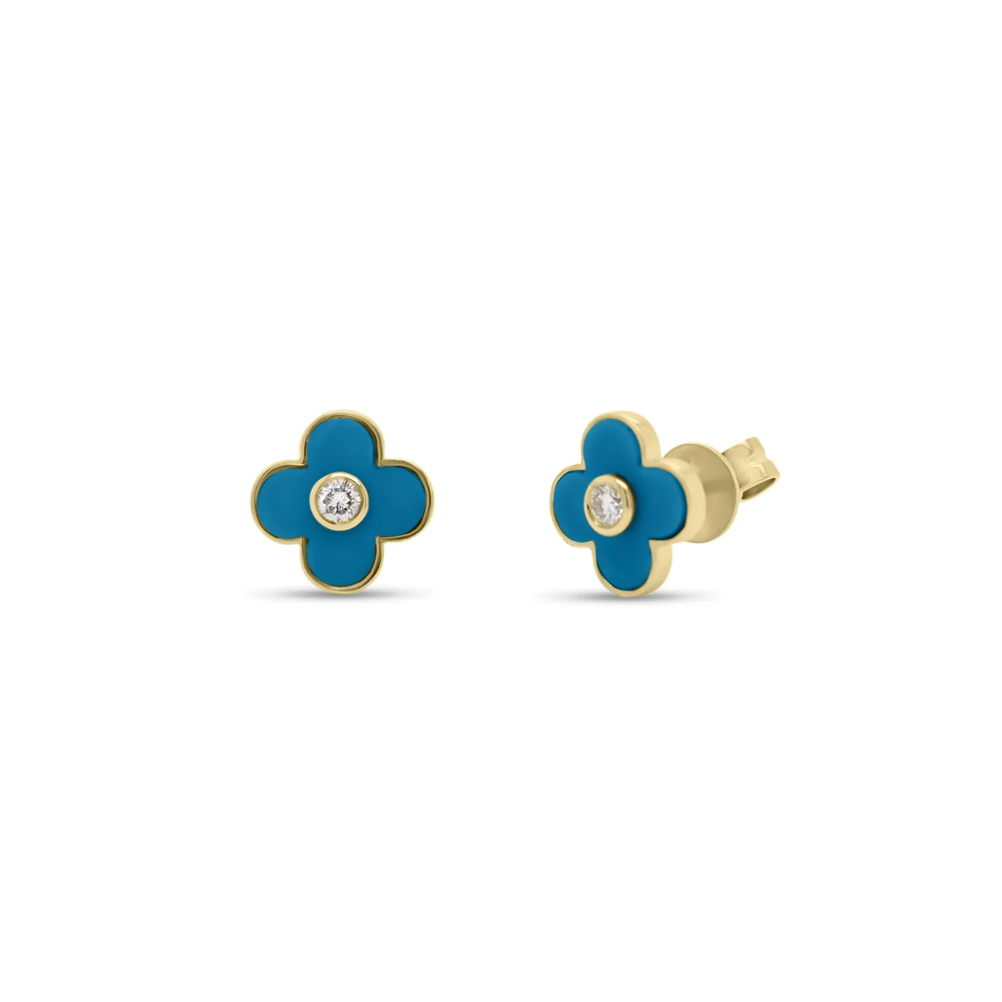 Turquoise Diamond Clover Stud Earrings