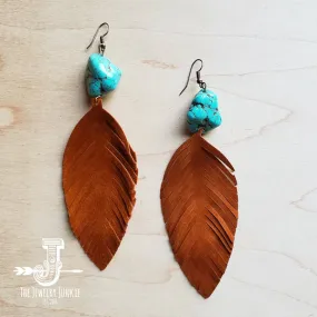 Turquoise Drop Earrings w/ Suede Leather Tassel