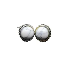 Turquoise White Stone Marble Finished Silver Polished Daily wear Stud, which can go on Ethenic as well as to your Western Wears, Classy, Elegant, White Earrings for Women