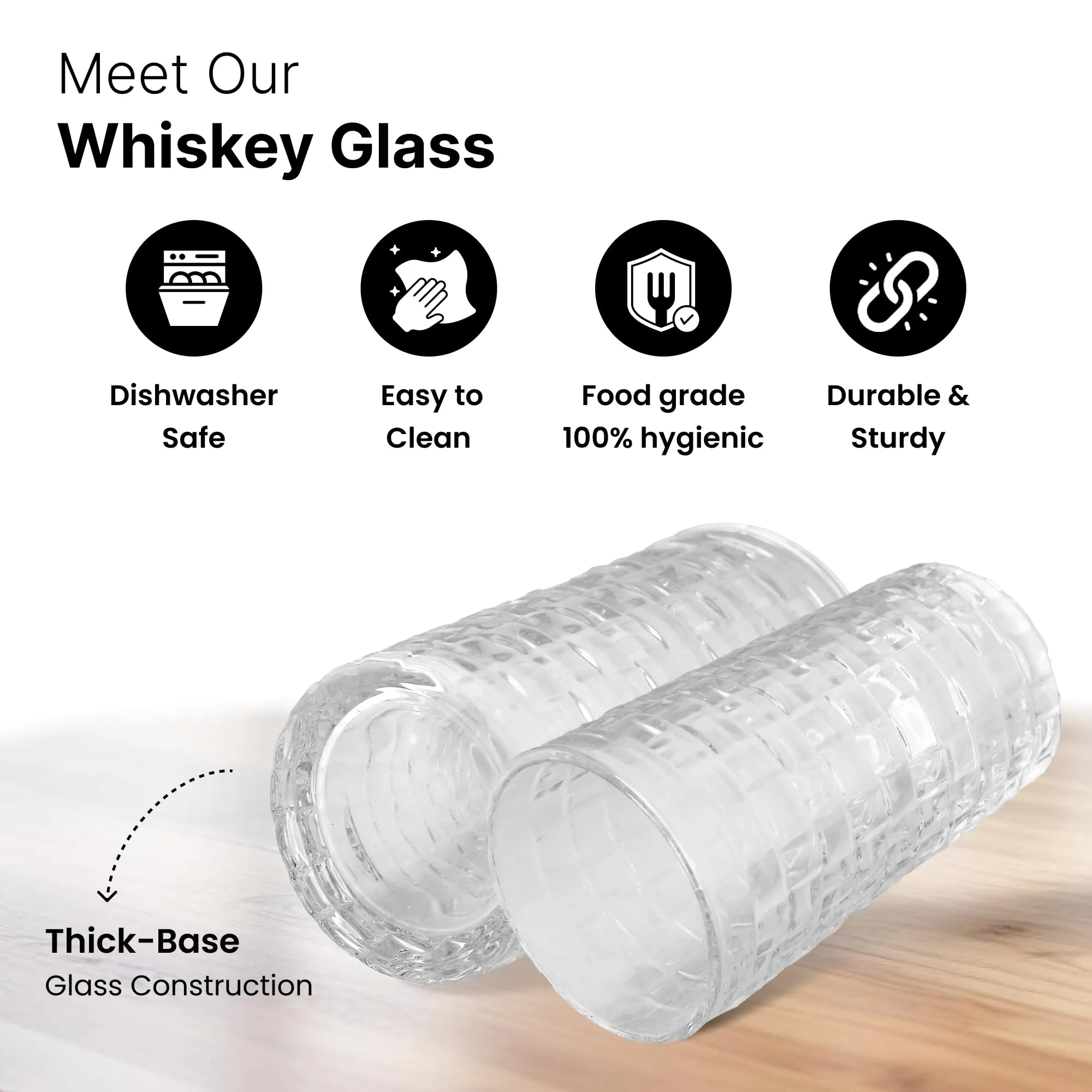 UMAI Whiskey Glasses Set of 4 (320ml Each) | Lead Free Neat Whiskey Glass | Heavy Bottom Drinking Glass | Crystal Glass for Bar Home | Glass for Drinks | Cocktail Glasses | Highball Glass