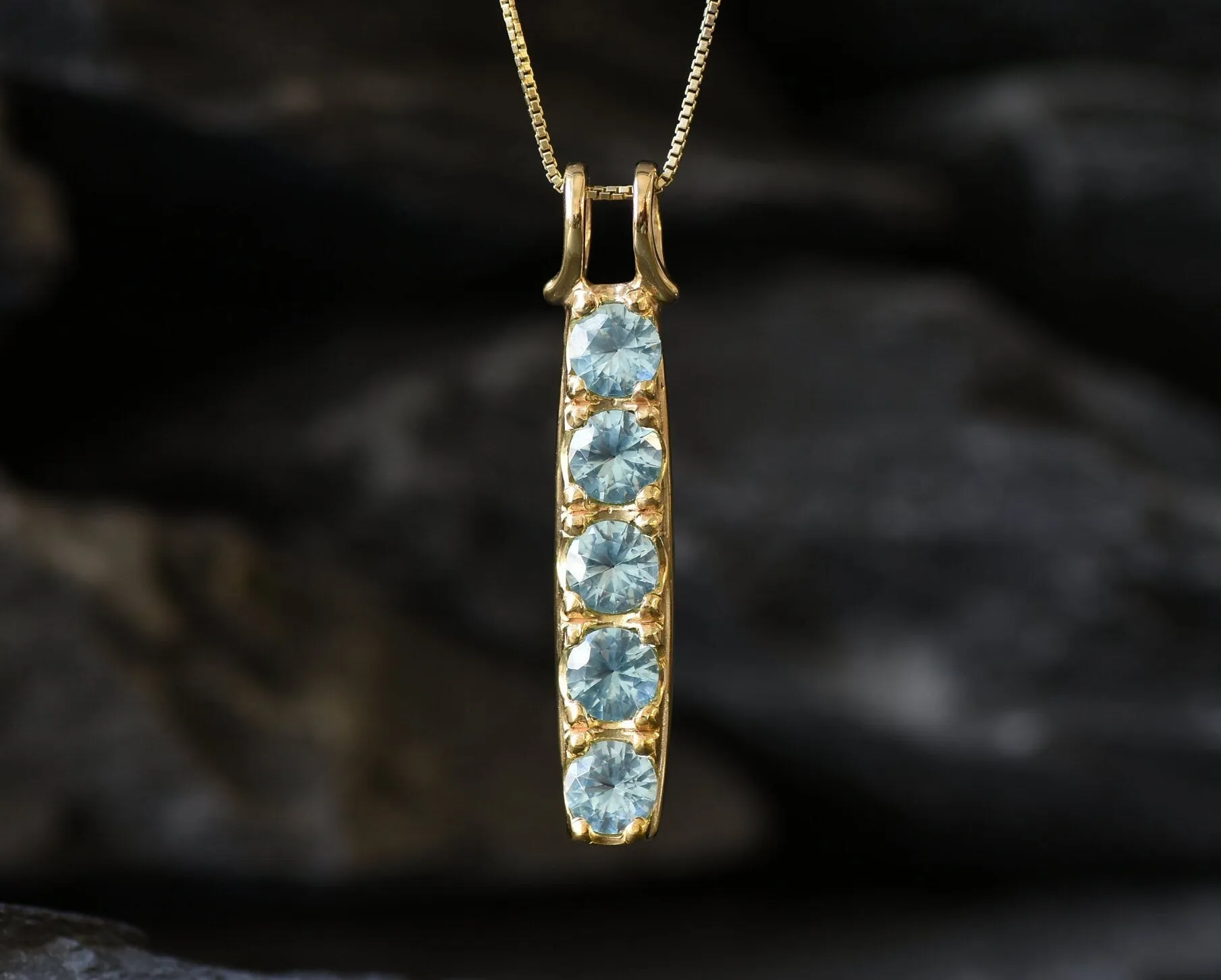 Vertical Aquamarine Pendant - Gold Aqua Necklace, Blue Aquamarine Necklace