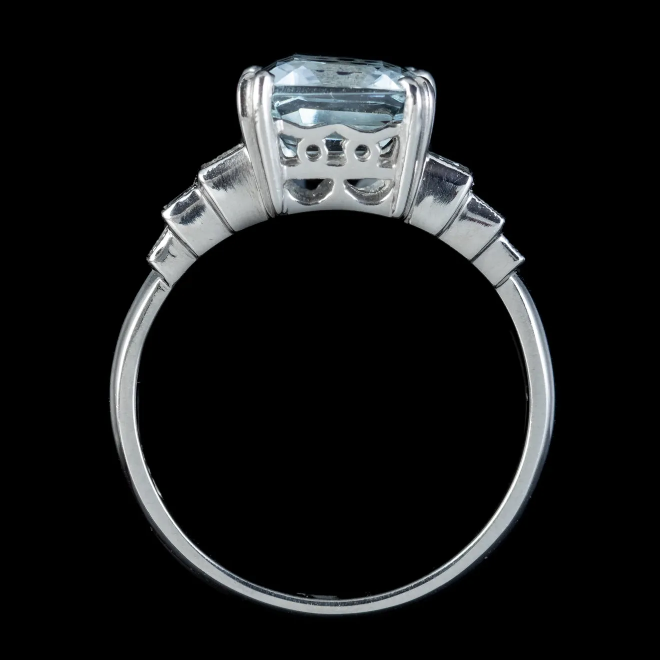 Vintage Aquamarine Diamond Ring Platinum 4Ct Emerald Cut Aqua