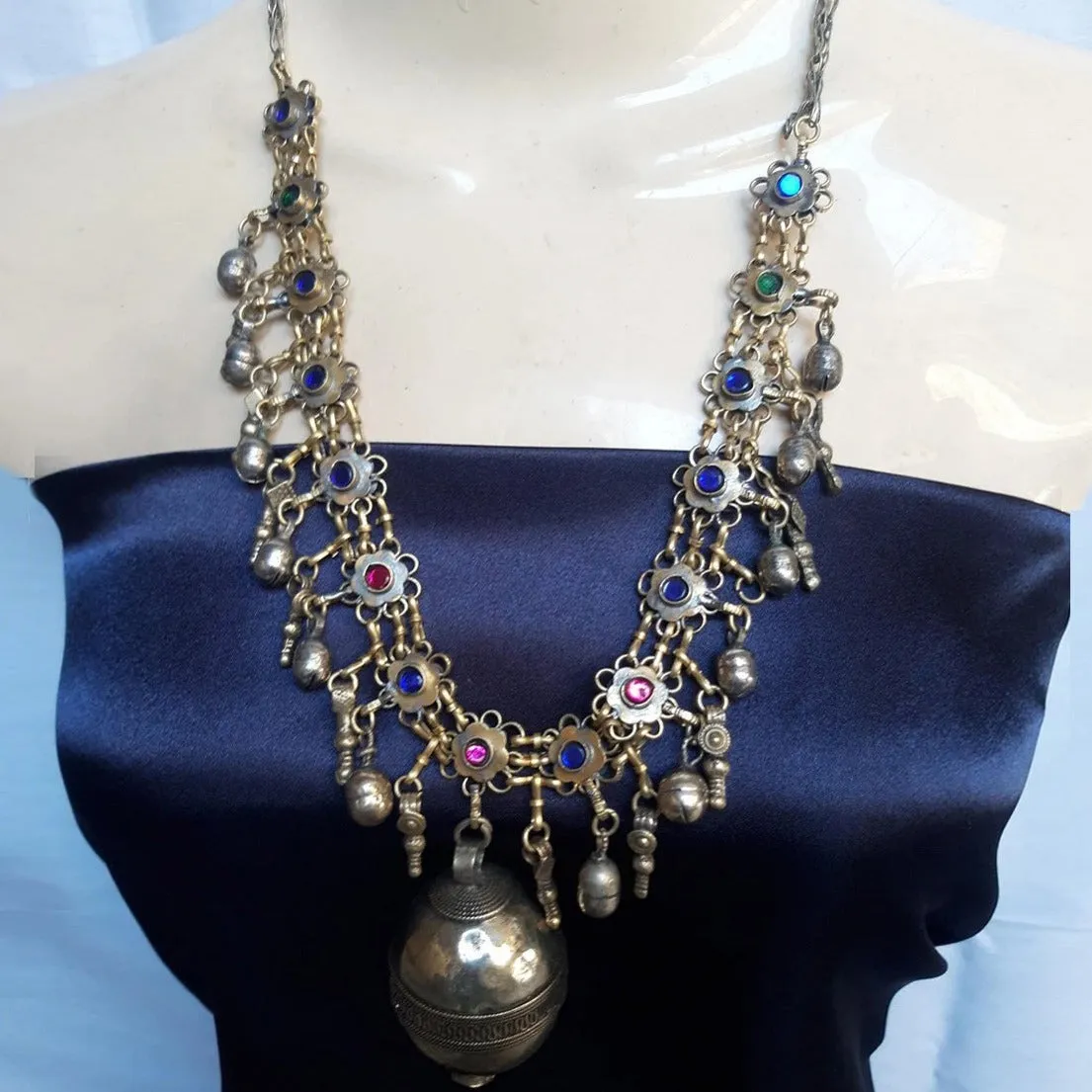 Vintage Bells Tribal Afghan Bib Necklace