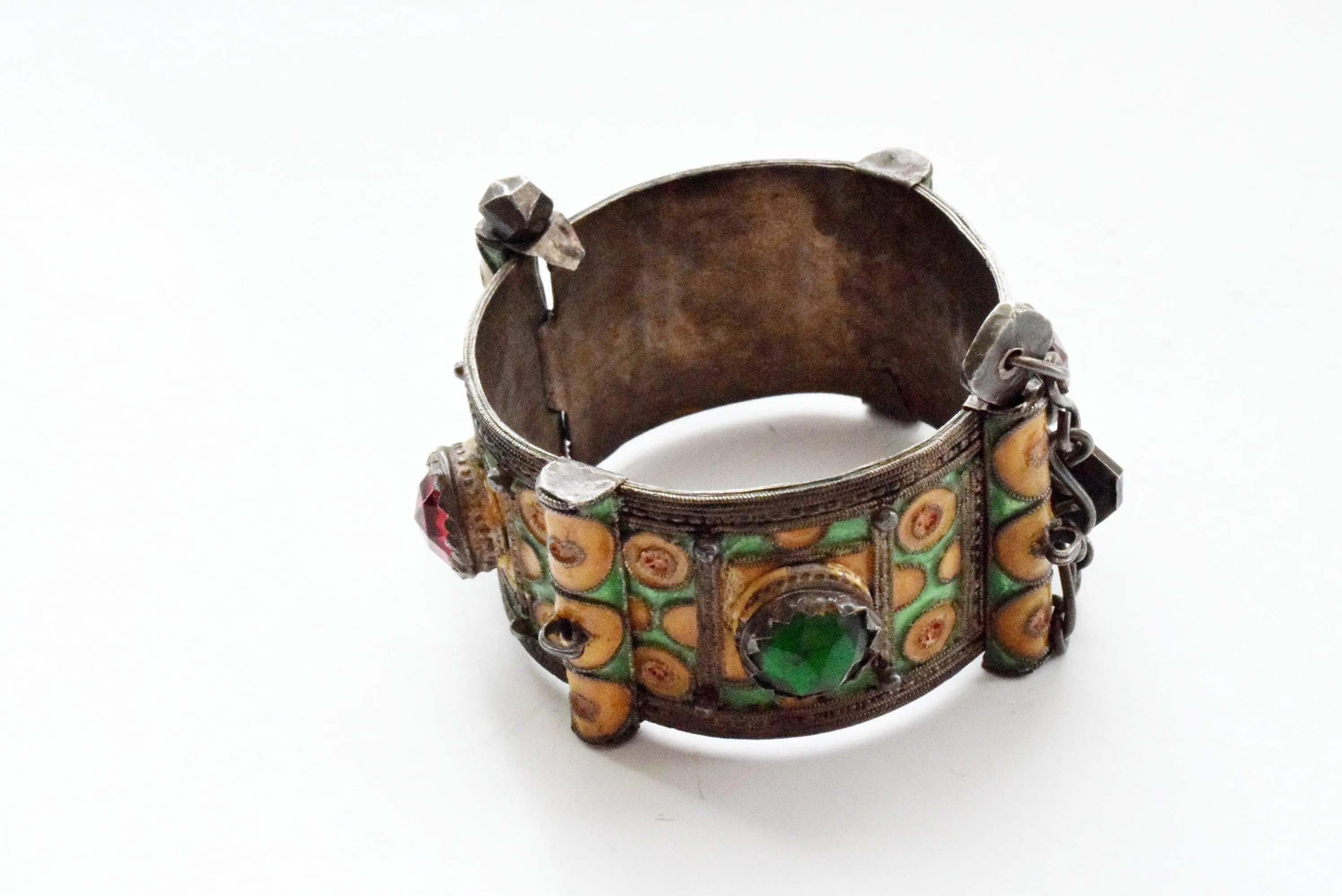 Vintage Berber Enamel Bracelet from Ida Ou Semlal, Morocco