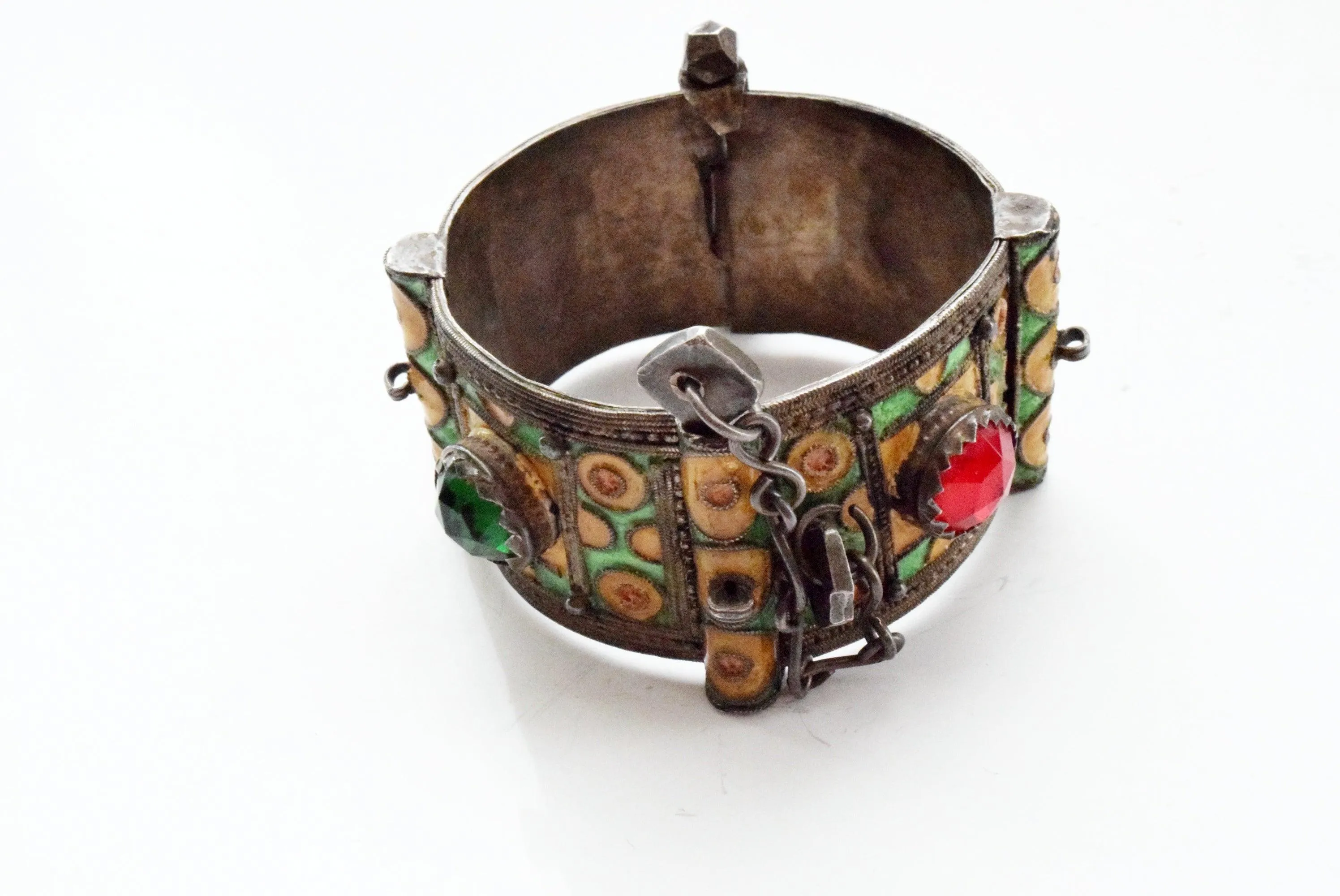 Vintage Berber Enamel Bracelet from Ida Ou Semlal, Morocco