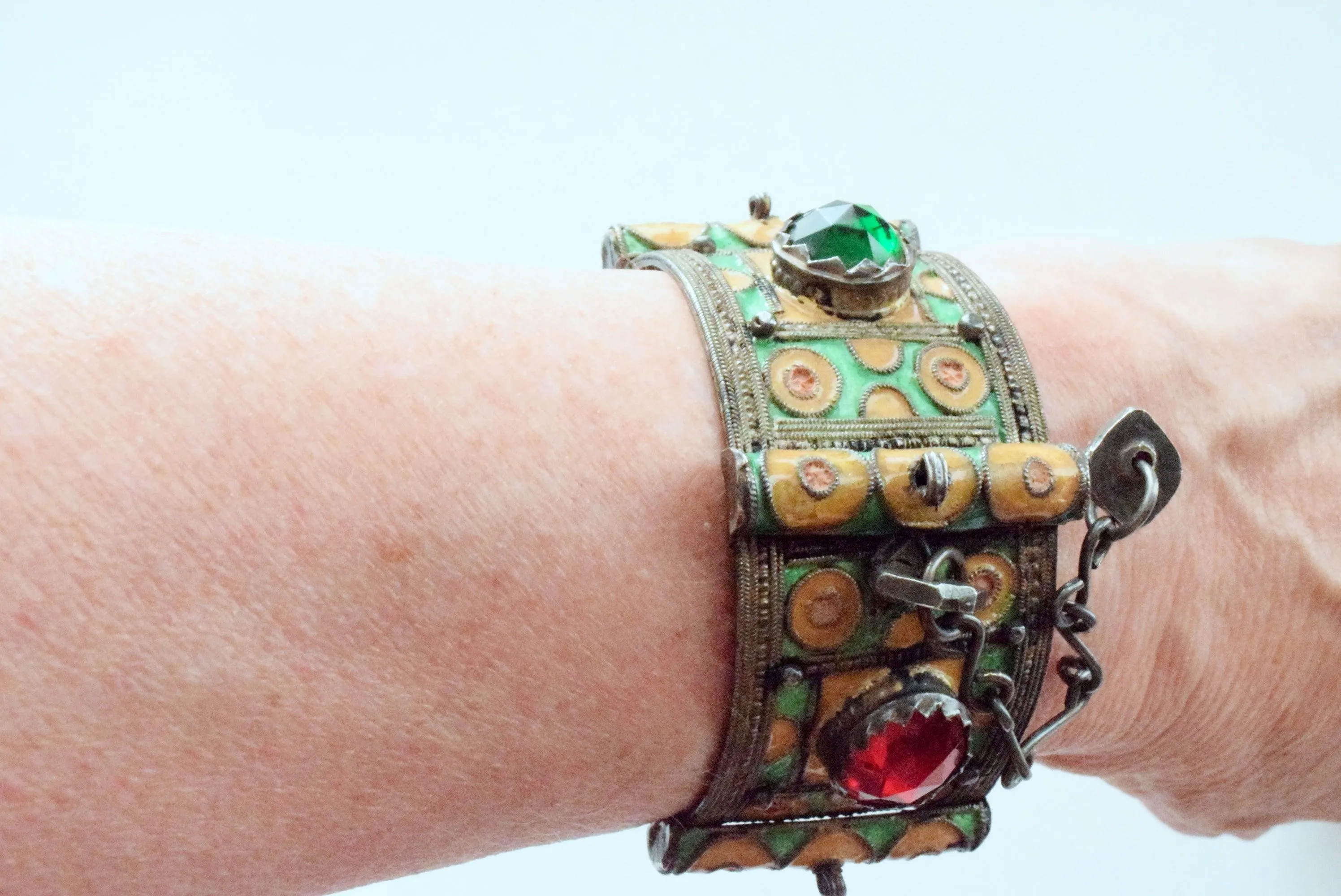 Vintage Berber Enamel Bracelet from Ida Ou Semlal, Morocco