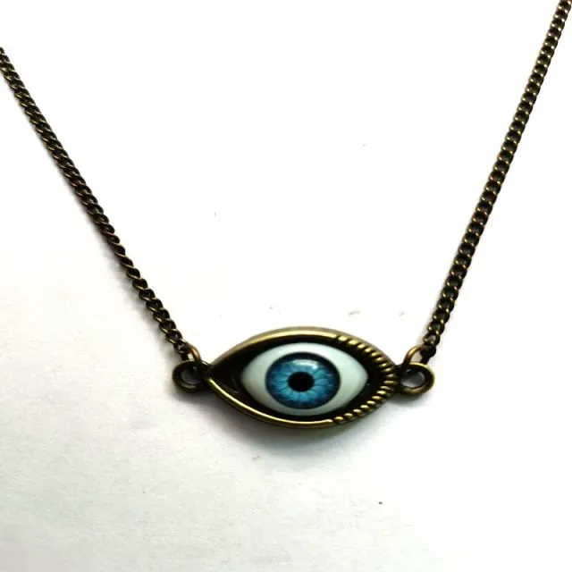 Vintage Bronze Turkish Devil Evil Eyes Necklace Pendant Punk BFF Statement Steampunk Choker For Women Witch Gothic Jewelry Gift