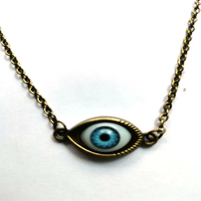 Vintage Bronze Turkish Devil Evil Eyes Necklace Pendant Punk BFF Statement Steampunk Choker For Women Witch Gothic Jewelry Gift