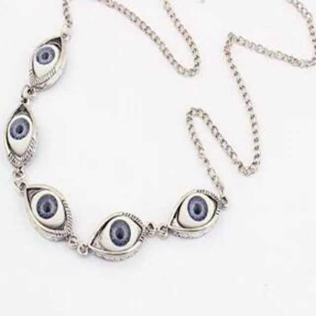 Vintage Bronze Turkish Devil Evil Eyes Necklace Pendant Punk BFF Statement Steampunk Choker For Women Witch Gothic Jewelry Gift