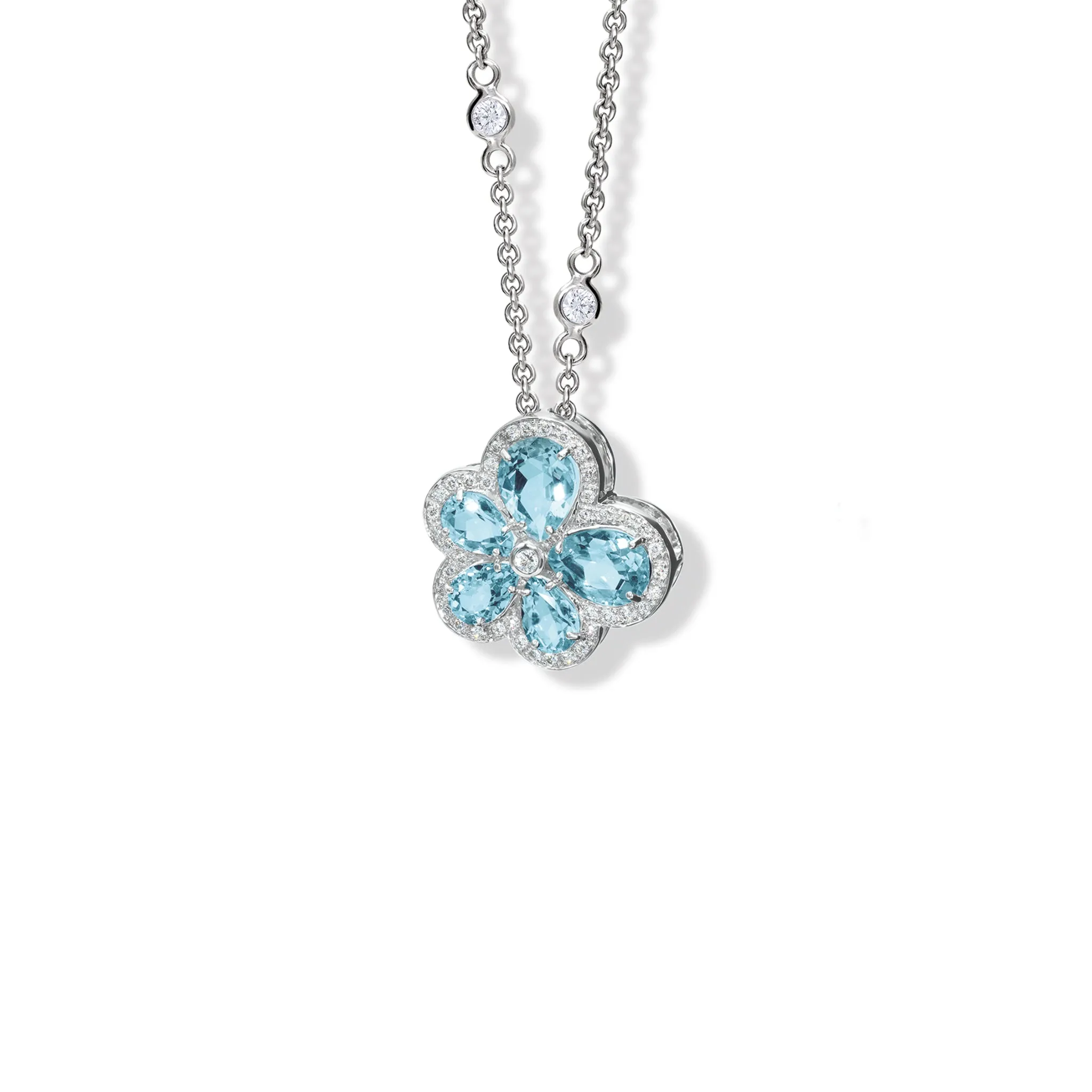 Viola Medium Necklace Pendant 18ct White Gold - Aquamarine & Diamond