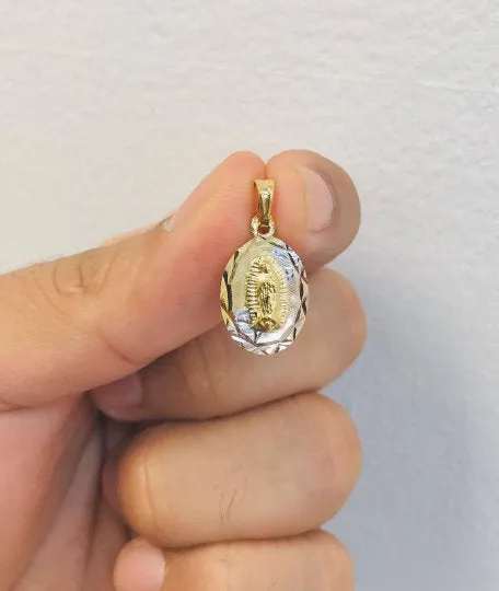 Virgen de Guadalupe Necklace in Gold Filled Guadalupe Charm pendant For Women, Box Link Chain 20” / Cadena de Guadalupe 20x13mm Tres Colores