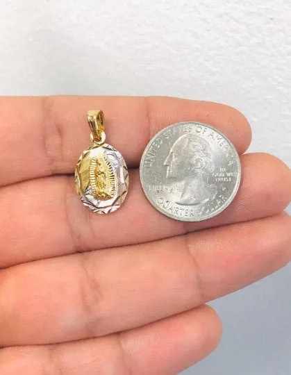 Virgen de Guadalupe Necklace in Gold Filled Guadalupe Charm pendant For Women, Box Link Chain 20” / Cadena de Guadalupe 20x13mm Tres Colores