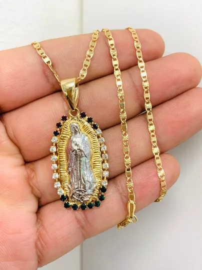 Virgen de Guadalupe Necklace Pendant Chain Valentino 20" Womens Mens Gold Filled Jewelry Best Quality Necklace Cadena y Dije de la Guadalupe