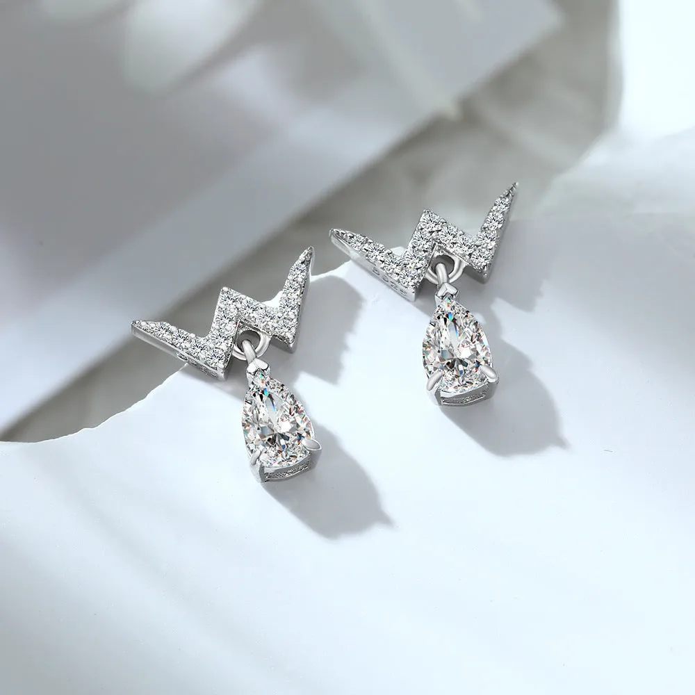 W Letter with Water Drop Zircon Silver Drop Earrings for Women