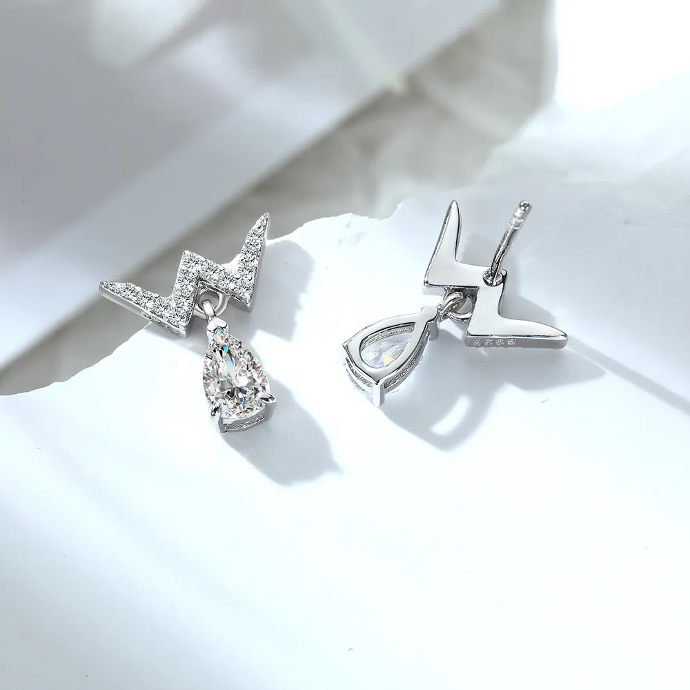 W Letter with Water Drop Zircon Silver Drop Earrings for Women