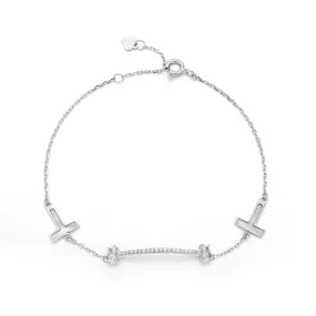 White Mother of Pearl T Letter Zircon Silver Bracelet