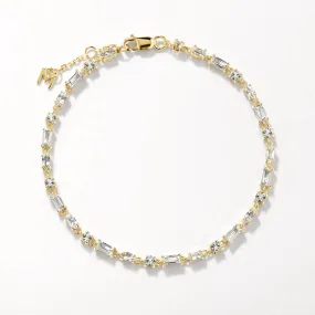 White Topaz Baguette and Round Tennis Bracelet in Gold