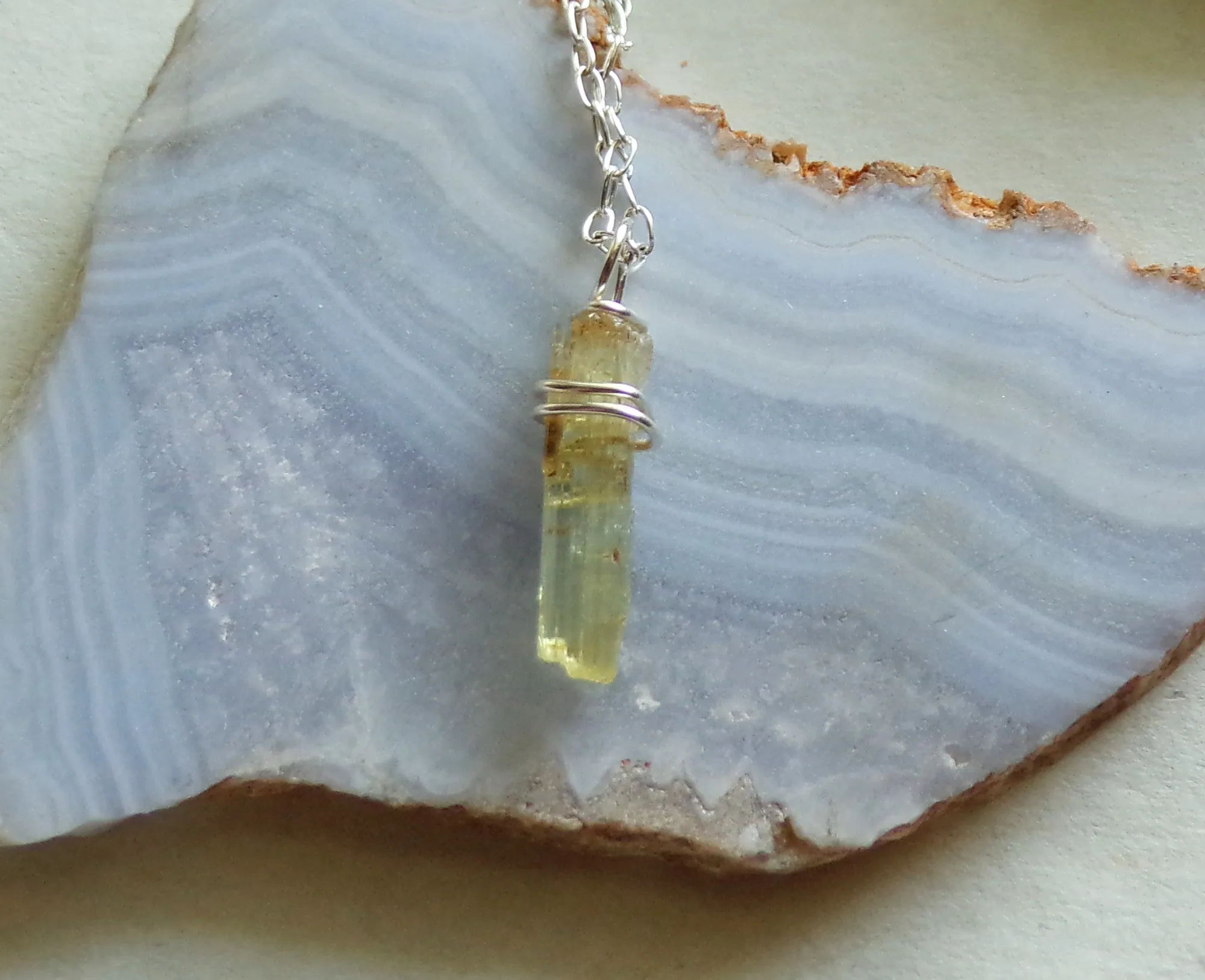 Yellow Beryl Heliodor Gemstone Raw Crystal Pendant Necklace