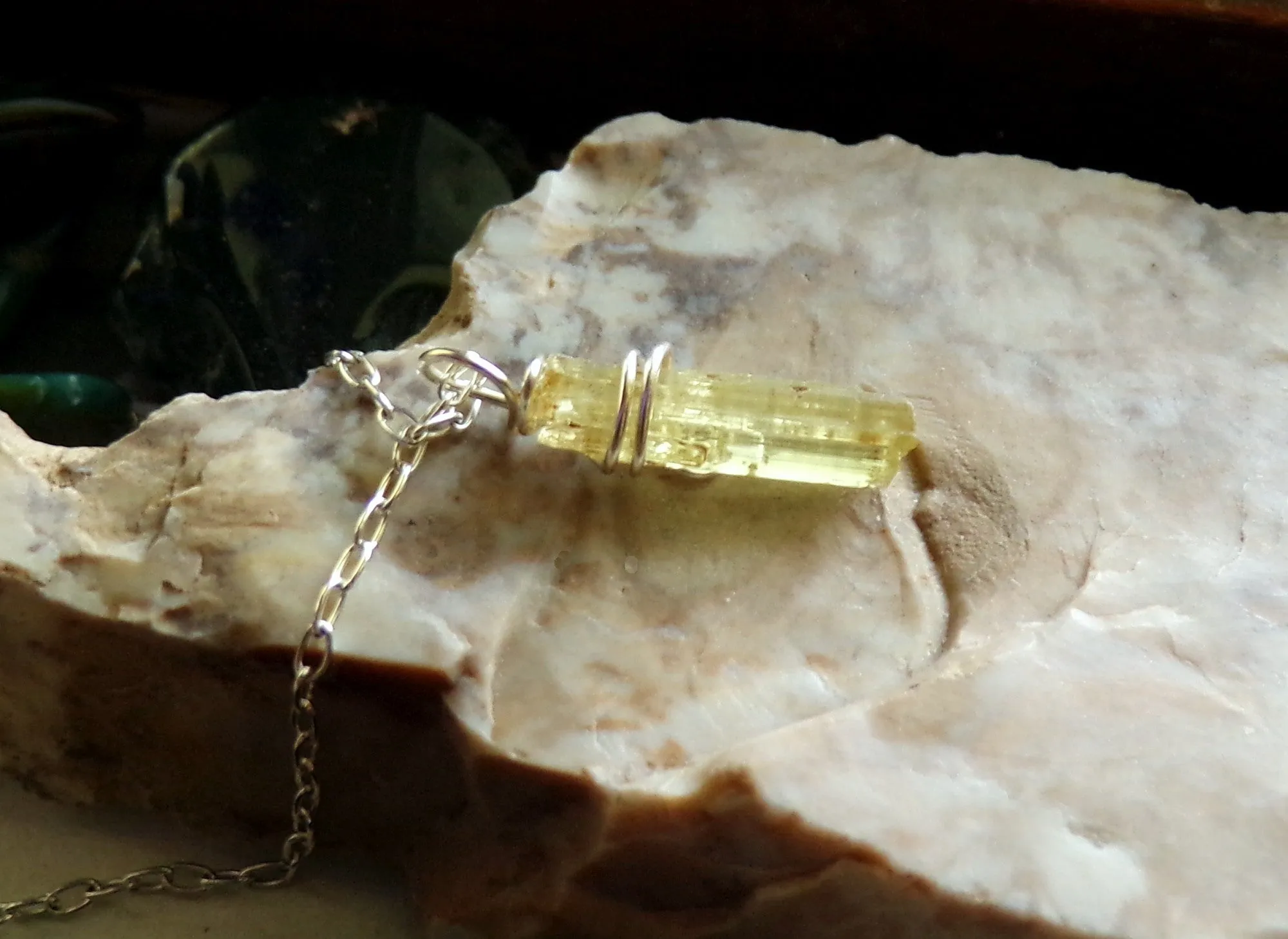 Yellow Beryl Heliodor Gemstone Raw Crystal Pendant Necklace