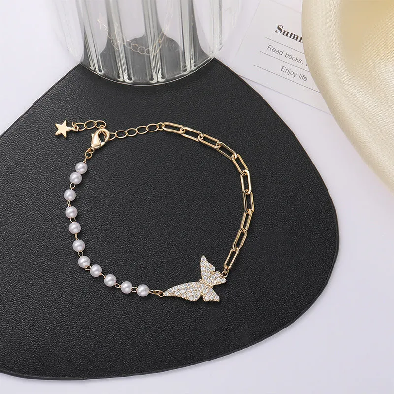 Zircon and Pearl Butterfly Bracelet – Sterling Silver Jewelry