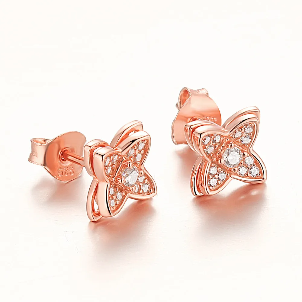 Zircon Clover Double-layer Silver Studs Earrings for Women