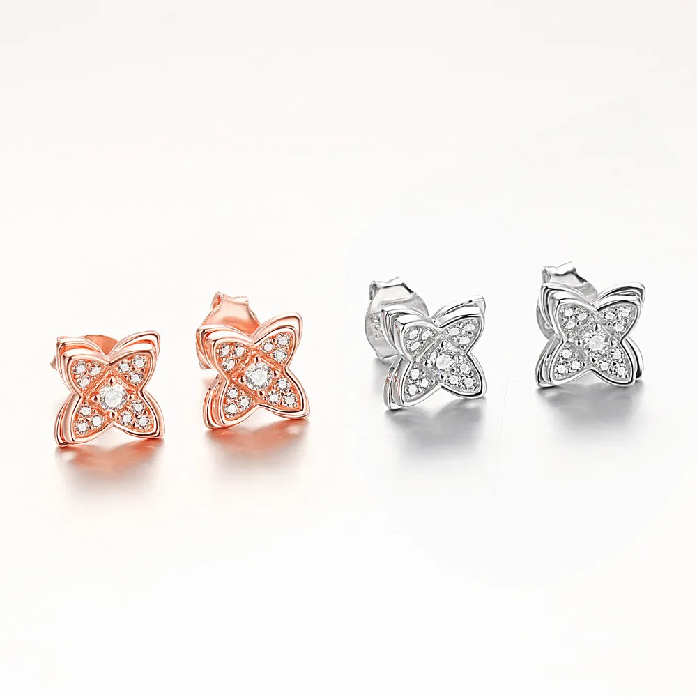 Zircon Clover Double-layer Silver Studs Earrings for Women