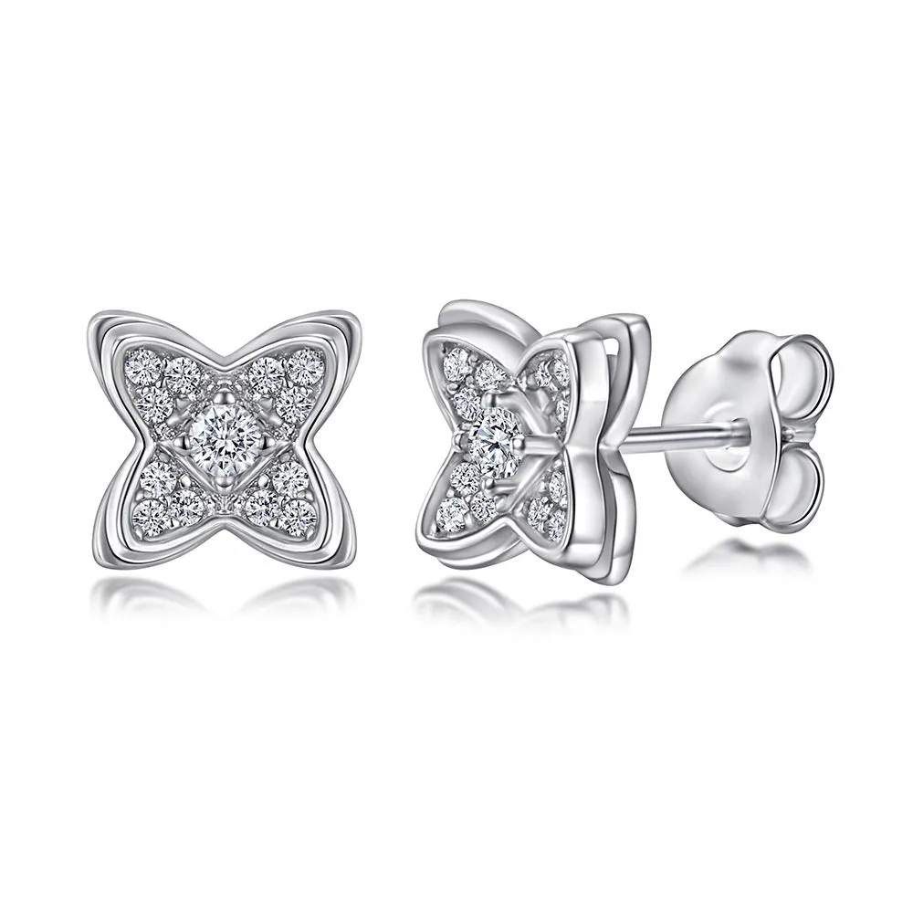 Zircon Clover Double-layer Silver Studs Earrings for Women