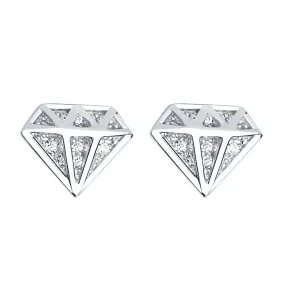 Zircon Diamond Shape Silver Studs Earrings for Women