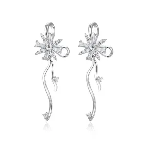 Zircon Fireworks Design Tassel Silver Drop Earrings for Women