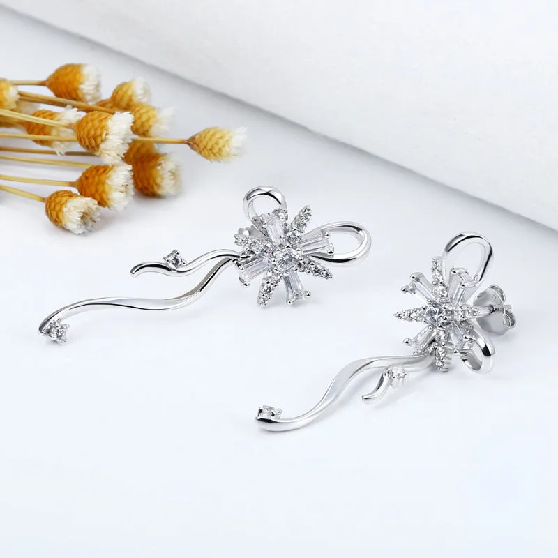 Zircon Fireworks Design Tassel Silver Drop Earrings for Women