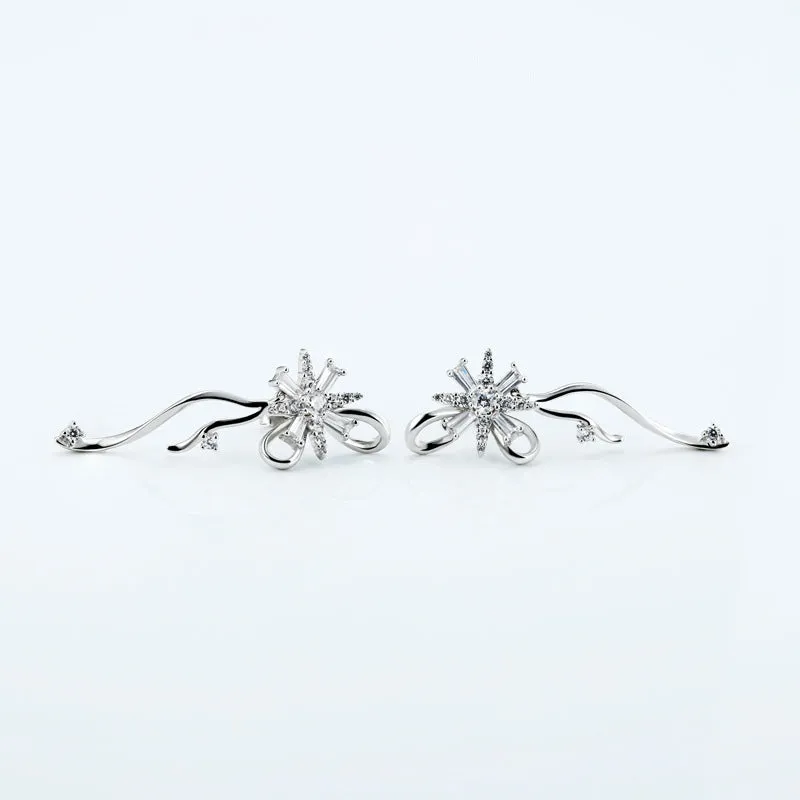 Zircon Fireworks Design Tassel Silver Drop Earrings for Women