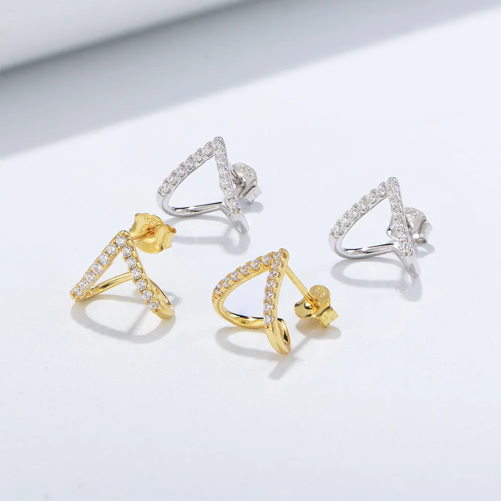 Zircon Geometric Hollow Triangle Silver Studs Earrings for Women