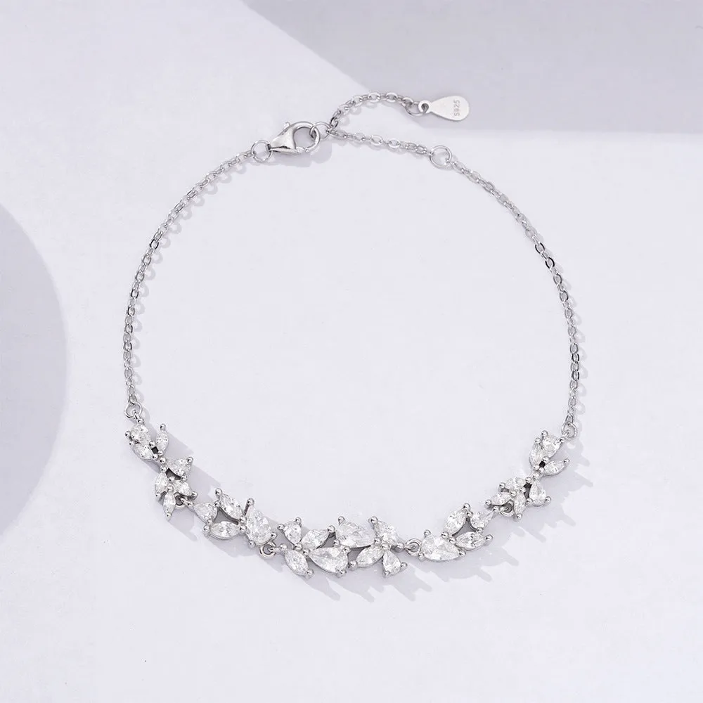 Zircon Wisteria Flower Silver Bracelet