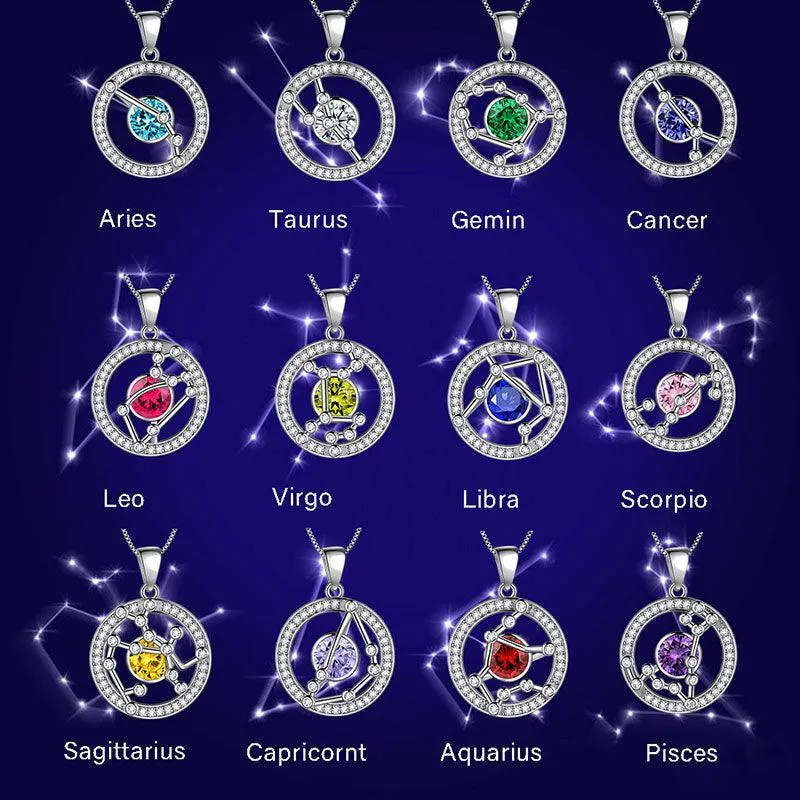 Zodiac Aries Necklace March Birthstone Pendant Jewelry Women Girls Birthday Gift